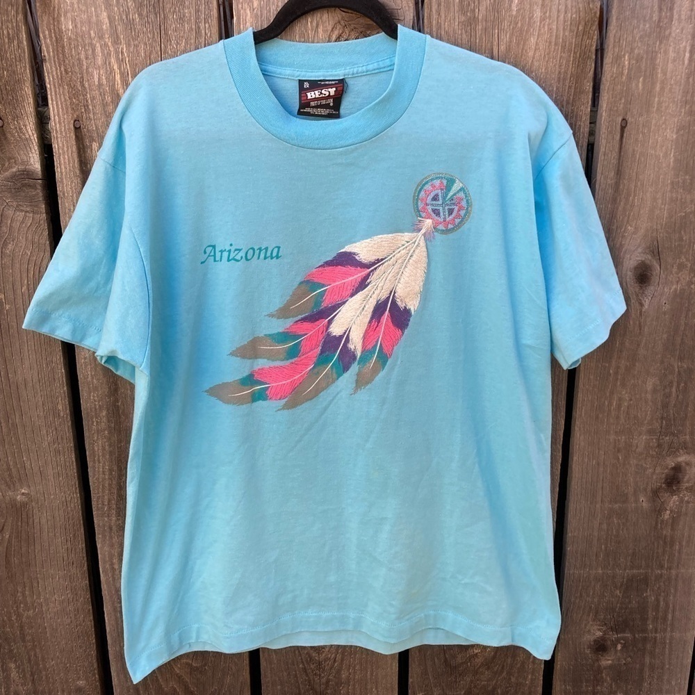 Men's Vintage Fruit Best Turquoise Arizona‎ Feather T-Shirt XL USA Mythical